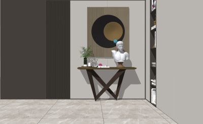 现代玄关厅背景墙装饰画盆栽石膏雕塑书柜书籍摆件儿